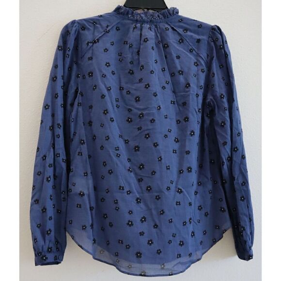 Joie TP053439162 Women's Sz S Blue Multi Alain Floral Semi-Sheer L/S Shirt - Picture 4 of 8